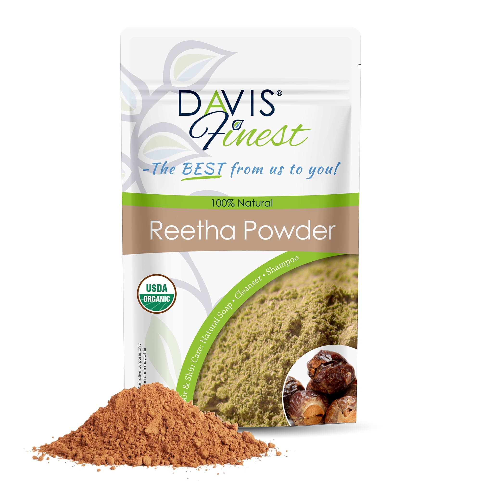 Davis Finest Reetha Aritha Soap Nuts Powder 250g, SLS-Free, Shampoo, Soap, Body Wash, Deep Cleansing, Vegan (250g)