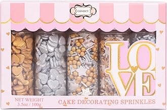 Confect Christmas Sprinkles | Grey, Gold & White Mix | Edible Star, Pearl & Flower Shaped Sprinkles | Elegant Holiday Cake & Cupcake Decorations- 5 Oz