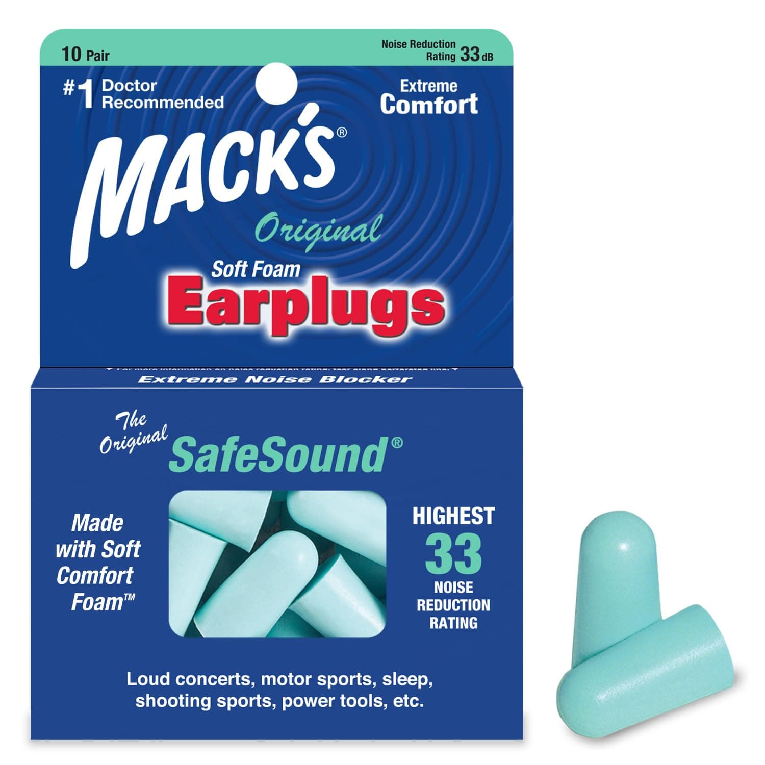 Mack's Original Ear Plugs (10 Pair) - Mint Green