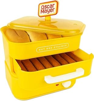 Nostalgia Oscar Mayer Hot Dog Steamer and Bun Warmer, 8 Hot Dogs and 4 Buns, Sausages, Vegetables, Fish, Dumplings, Yellow