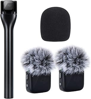 SUNMON Handheld Wireless Mic Stand for DJI Mic Mini with Pop Filter, Holder for Microphone, Interview Handheld Mount Adapter for DJI Mini (Handheld with 3 Pop Filter)