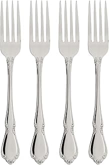 Oneida Silverware Set, Chateau Fine Flatware Dinner Forks Set, Service For 4, 18/10 Stainless Steel Forks, Rust Resistant, Dishwasher Safe, Long Fork, Home & Kitchen Eating Utensils (Silver, 4 Piece)