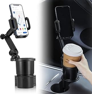 THIS HILL 2-in-1 Cup Holder and Cell Phone Holder - with 360° Rotating Stand and Adjustable Base for All iPhone Models and Smartphones