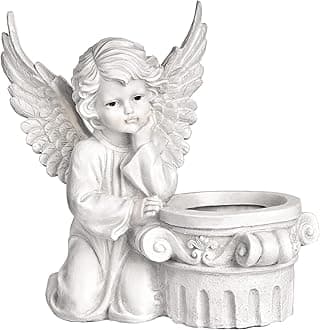 Sungmor Decorative Garden Planter, Resin Unique Cute Cherub Statue Pot, 12.2" Large Angel Figurine Flower Pot for Indoor Outdoor Landscaping, 4.3" Dia. Small Container for Succulent Plant