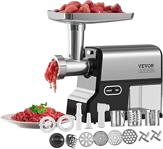 VEVOR Meat Grinder, 4.2 Lbs/Min Capacity Electric Meat Grinders with Blade, Grinding Plate, Sausage Maker, Kubbe Kit, Burger Press, Chopper Attachment, Stainless Steel Meat Mincer for Home Kitchen