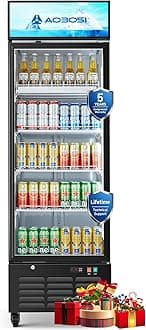 AAOBOSI Commercial Merchandiser Refrigerator,17.09Cu.Ft Glass Door Display Refrigerator,Upright Beverage Cooler Fridge with Soft LED Light, Customizable Lightbox,Universal Casters,Adjustable Shelves