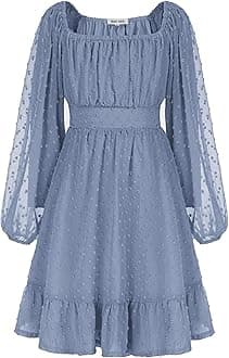 GRACE KARIN Girls Ruffle Tiered Dress Long Sleeve Swiss Dot Flowy A-Line Dress 6-12Y