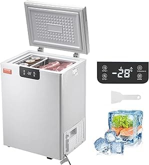 VEVOR Chest Freezer, 3.5 Cu.ft Compact Deep Freezer, Free Standing Top Open Door Chest Freezers with 2 Removable Baskets & Adjustable Thermostat, Energy Saving & Low Noise, White