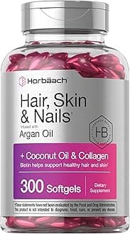 Horbäach Hair Skin and Nails Vitamins | 300 Softgels | with Biotin and Collagen | Infused with Argan Oil and Coconut Oil | Non-GMO, Gluten Free Supplement