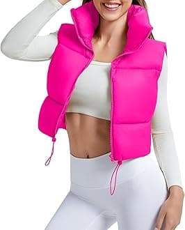 Women's Winter Cropped Puffer Vest Crop Jackets For Women Full Zip Stand Collar Padded Lightweight Outwear Vest