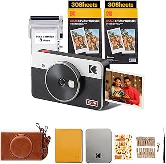 KODAK Mini Shot 2 Retro 4PASS 2-in-1 Instant Camera and Photo Printer (2.1x3.4 inches) + 68 Sheets Gift Bundle, White