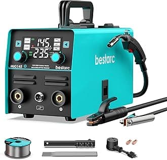 145A MIG Welder, 110V/220V Gasless Flux Core MIG Welder/Lift TIG/Stick 3 in 1 Synergic MIG145 5GEN Welding Machine, Portable Flux Welder with Digital Screen Display