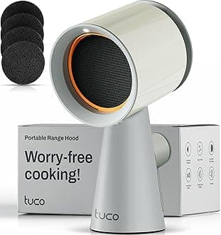 TUCO Portable Range Hood, Countertop Kitchen Exhaust Fan with 3 Speeds, 5-Layer Filter, Powerful Smoke Removal, Low Noise, Oil Cup, Air Purifier for Apartments, Dorms & Indoor BBQ Smokeless – Grey