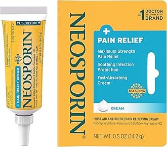 Neosporin + Maximum-Strength Pain Relief Dual Action Cream, First Aid Topical Antibiotic & Analgesic Cream for Soothing Infection Protection & Wound Care of Minor Cuts, Scrapes & Burns, .5 oz, 2 Pack