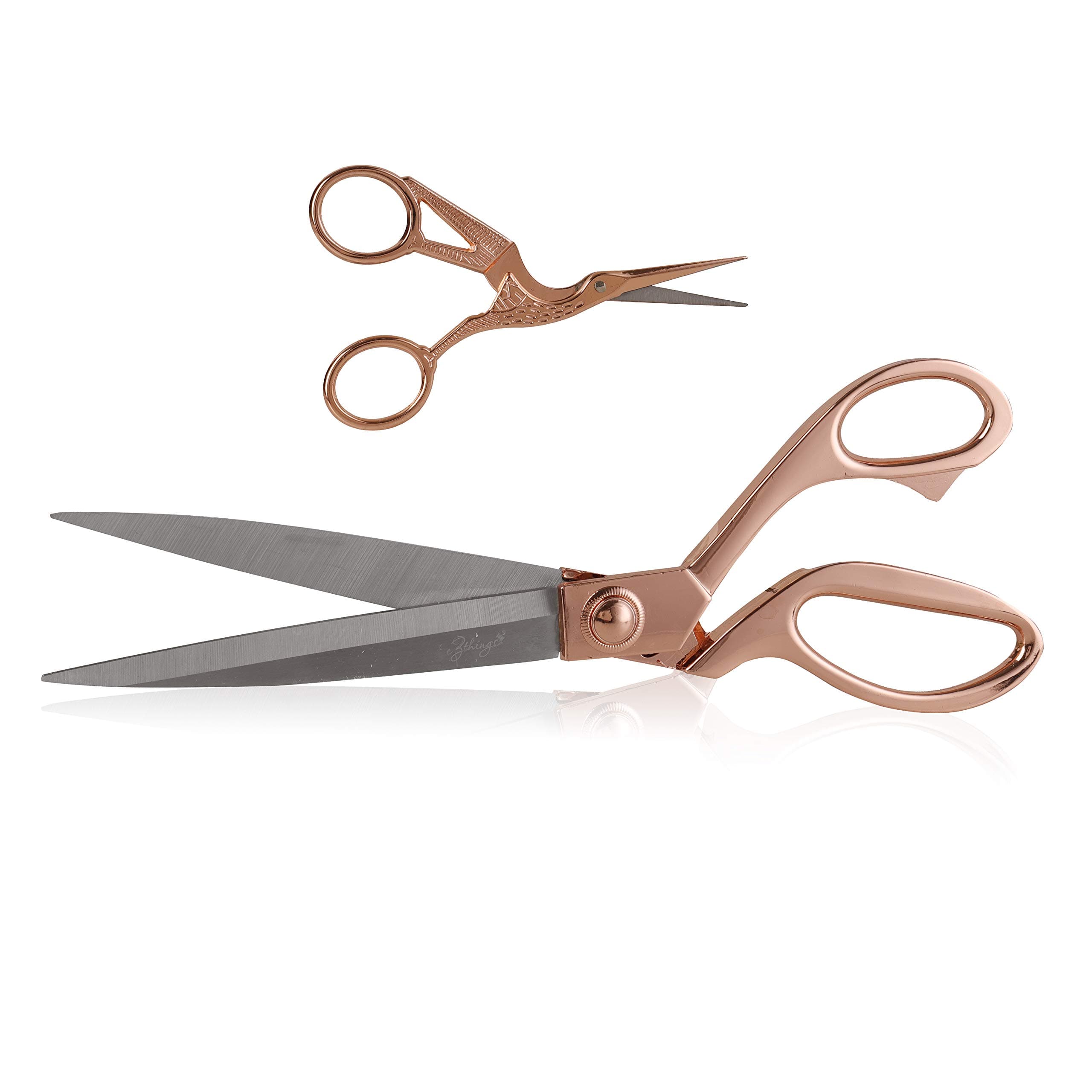 eZthingsĀ® 10" + 4.5" Sewing Shears + Embroidery Stork Scissors Titanium Stainless Steel Ultra Sharp Tailor Dressmaker's Set for Cutting Fabric, Canvas, Denim (10 Inch + 4.5" Set Rose Gold)