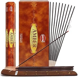 TRUMIRI Amber Incense Sticks & Holder Bundle: 6 Sets of 20 Sticks Each, 120 Total Pieces