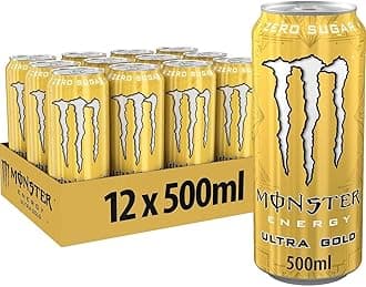 Monsters Energy Ultra Gold, Zero Sugar Energy Drink, Each 500ml, Pack of 12 (From UK)