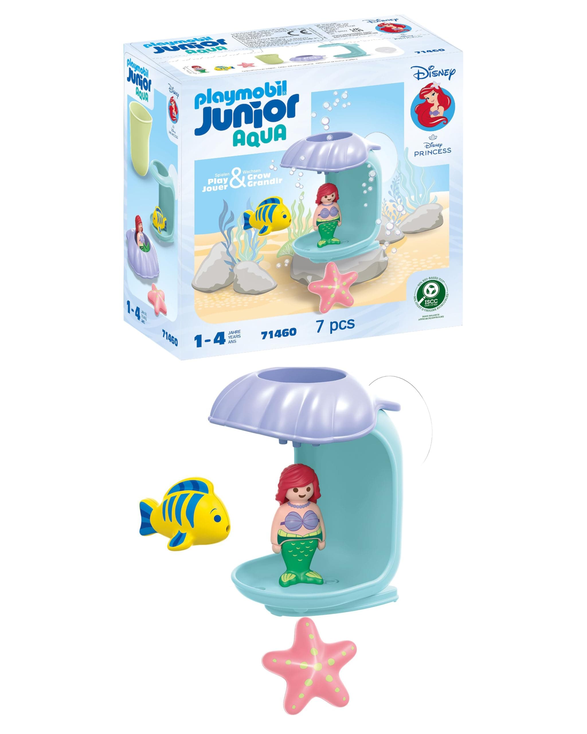 Junior Disney 71460 Ariel Shell Shower Funny Bath Fun with Ariel and Fish Sustainable Toy Made of Bio-Based Plastics for Children from 1 Year