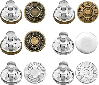 Deshionew 6 Style Instant Button Pins for Loose Jeans, No Sew and No Tools Replacement Snap Tack Pant Button Reusable Adjustable Metal Jean Button Tightener Pins for Expand or Shorten Pants Waist