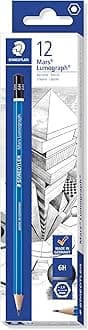 - Mars Lumograph 6H Graphite Art Drawing Pencil, Medium Hard, Break-Resistant Bonded Lead, 12 Pack, 100-6H, blue (100-6H VE)