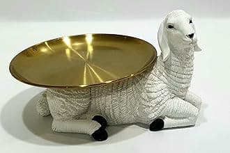 Silly Billy Home Décor of Sheep Figurine (comes with a plate) for Occasions such as Eid Al Adha, Decorative Sculptures/Ornament, White (22 X 17 X 13 cm.)