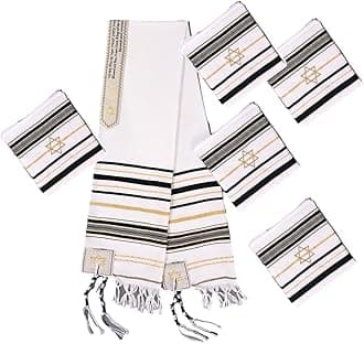 Black gold white striped men's prayer shawl from Israeli design…