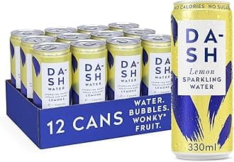 DASH Water Lemon - 12 x Lemon Flavoured Sparkling Spring Water - NO Sugar, NO Sweetener, NO Calories - Infused with Wonky Fruit (12 x 330ml cans)