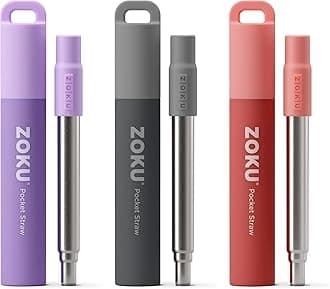ZokuReusable Pocket Straw, Telescopic Stainless Steel Drinking Straw with Silicone Mouthpiece, Adjustable to 9 Inches, Set of 3
