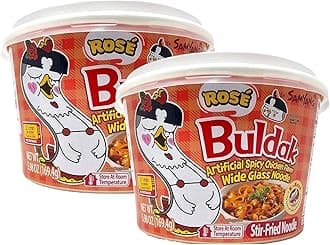 YCNO KOMBOFAN(Pack of 2) Samyang Buldak K Rose, Wide Flat Glass Noodles, Big Bowl Cup, Korean Fire Challenge Microwaveable 삼양 로제 불닭 납작당면 (5.98oz each)