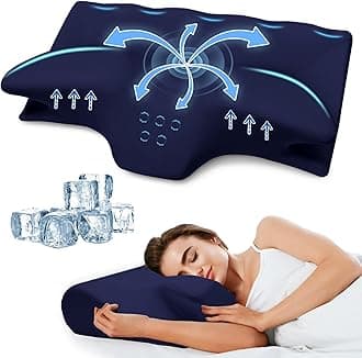 Cervical Pillow for Neck Pain Relief, Cooling Contour Memory Foam Pillows Support Odorless Ergonomic Neck Pillow Adjustable Orthopedic Bed Pillow for Side Back Stomach Sleeper with Pillowcase (Navy)