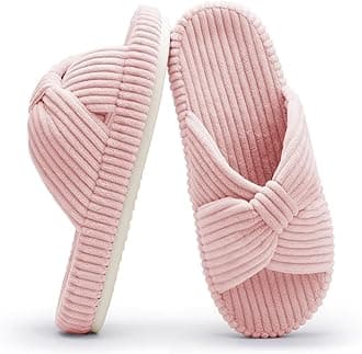 Chantomoo Slippers for Women Memory Foam House Bedroom Corduroy Bow Crossbands Slipper Shoes Comfy Trendy Gift Slippers