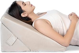 FOVERA Adjustable 9 & 12 Inch Memory Foam Bed Wedge Pillow for Acid Reflux, GERD, Snoring, Coughing, Heartburn, Back, Leg and Knee Pain, Post Surgery (Cream Color, Standard - 22 x 22 x 12 Inch)