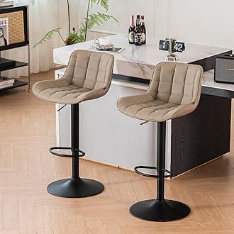 YOUTASTE Khaki Bar Stools Set of 2 Counter Height Bar Stool with Back, PU Leather Upholstered Barstools Modern Adjustable Swivel Bar Chairs for Home Kitchen Island
