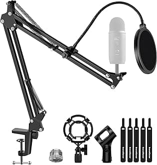InnoGear Microphone Stand Mic Boom Arm for Blue Yeti HyperX QuadCast S SoloCast Snowball Fifine K669B and other Mic, with Shock Mount Windscreen Pop Filter Mic Clip Holder Cable Ties, Large