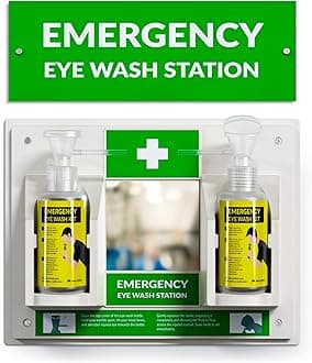 BPA Free Portable Eye Wash Station OSHA Approved - Wall-Mounted First Aid Eye Wash Kit w/Mirror & 2X 16oz Empty Bottles - No Eye Wash Solution Included - Emergency Eyewash