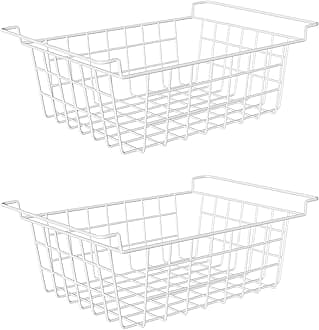 Orgneas 16.5" Chest Freezer Organizer Bins Deep Freezer Basket Storage Rack Bins Metal Wire Baskets Large Size 2Pcs