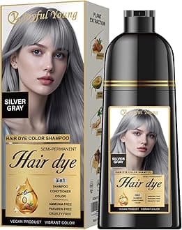 Joyful Young Hair Dye Shampoo 3-in-1, Silver Gray Semi-Permanent Color Enhancing Shampoo, Color Depositing Shampoo for Women & Men, Vegan, Ammonia-Free