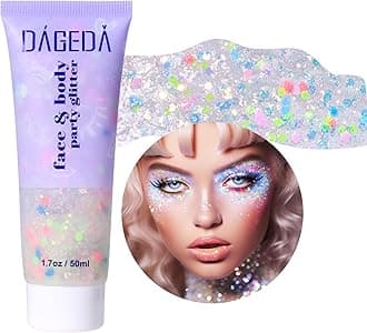 DAGEDA Rainbow Body Glitter Gel, Face Glitter for Pride Day Makeup Sequins Shimmer Eyeshadow, Chunky Glitter for Face Hair, Holographic Cosmetic Laser Powder Festival Glitter Makeup1.7oz (Candy Color)