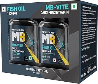 MuscleBlaze Mb-Vite Daily Multivitamin With 51 Ingredients & 6 Blends (60 Tablets) & Omega 3 Fish Oil 1000 Mg (60 Capsules)|With 180 Mg Epa & 120 Mg Dha|Combo Pack,2 Count
