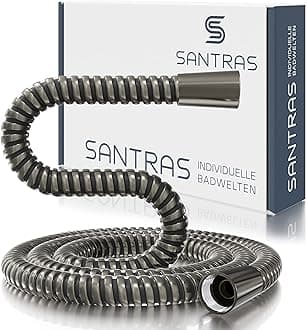 SANTRAS® Plastic Shower Hose Deluxe 1.50 m Long with Flow Limiter in Ruthenium - Particularly Flexible Shower Hose Made of Stainless Steel Made in Germany