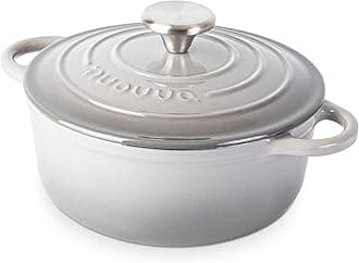 nuovva Cast Iron Dutch Oven with Lid – Non-Stick Ovenproof Enamelled Casserole Pot – Sturdy Dutch Oven Cookware – Light Grey, 2.1-Quart, 20cm – by