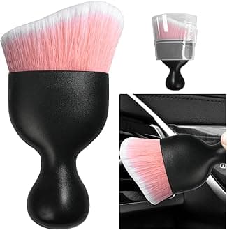 Ziciner Car Detailing Brush, Curved Soft Bristles Auto Removal Dust Collectors, Universal Vehicle Dashboard, Air Conditioner Vents etc Interior Cleaning Tool Accessory (Pink/White)