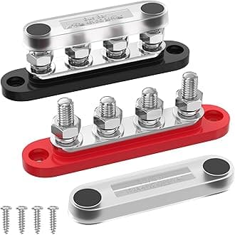 DAIERTEK Bus Bar 12V 150A Mini Power Distribution Block Max 48V DC/300V AC with Cover 4 x 5/16" Posts for Marine Automotive Solar Systems -Negative+Positive