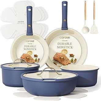 19pcs Pots and Pans Set, Nonstick Cookware Set Detachable Handle, Induction Kitchen Cookware Sets Non Stick with Removable Handle, RV Cookware Set, Gold and Blue