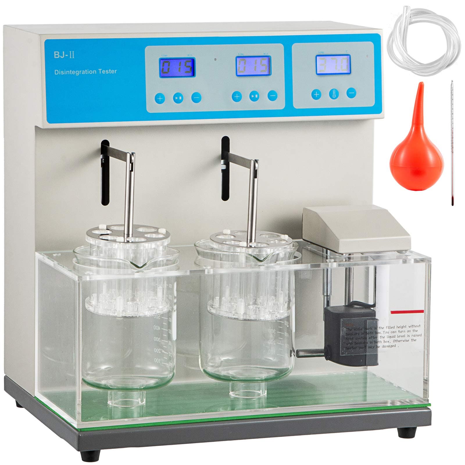 VEVOR Disintegration Tester BJ-2 Lab Disintegration Instrument Double Cup Tablet Disintegration Testing 30-32/min Lab Disintegration Tester Preset Time and Temperature Tablet Disintegration Tester