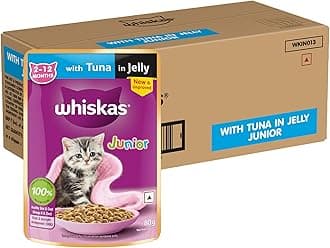Whiskas Wet Cat Food for Kittens (2-12 Months), Tuna in Jelly Flavour, 80g (Pack of 48)