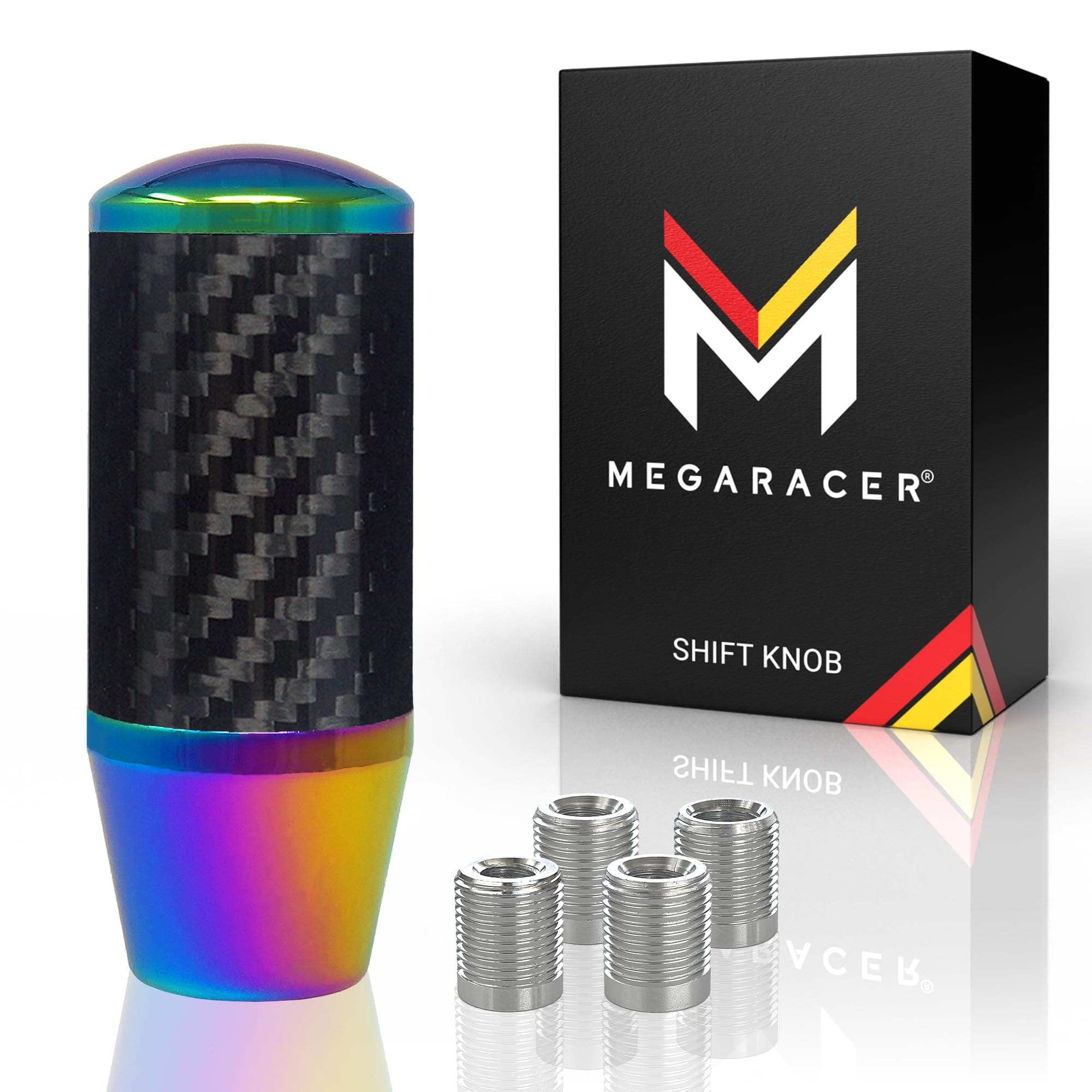 Mega Racer Neo Chrome Carbon Fiber Shift Knob | Buttonless Automatic Manual Shift Knobs | Car Gear Shifter | 6 Speed 4 5 Speed | Stick Shift Knobs
