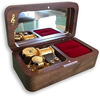 BinkeGG Play (Here Comes Santa Claus) Walnut Wind up Wooden Music Box Jewelry Box with Sankyo Musical Movement (65 Tunes Option)