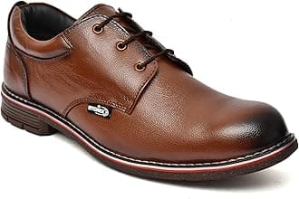 STONIX® Formal Premium Safety Shoes for Men's | Steel Toe cap | Slip and Water Resistant | Leather Material & TPR Sole | Comfortable for Construction Work's, (SIZE-08, BROWN)