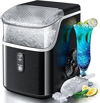Nugget Countertop Ice Maker with Soft Chewable Pellet Ice, Pebble Portable Ice Machine, 36Lbs/24H, Self-Cleaning, Sonic Ice Maker, One Button Operation, for Kitchen,Office Stainless Steel Black